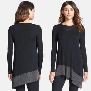 EILEEN FISHER Asymmetrical Black Tunic With Metallic Silver Bottom